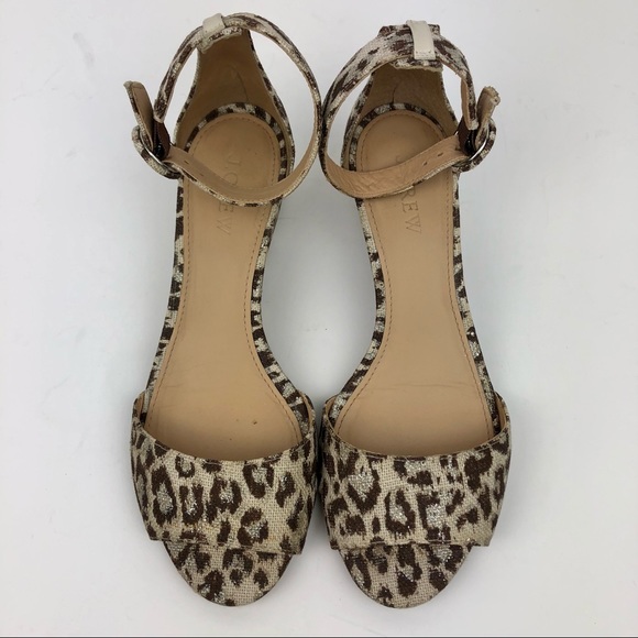 J. Crew Leopard Print Metallic Laila Low Wedge Ankle Strap Sandals 6.5 - Picture 2 of 12